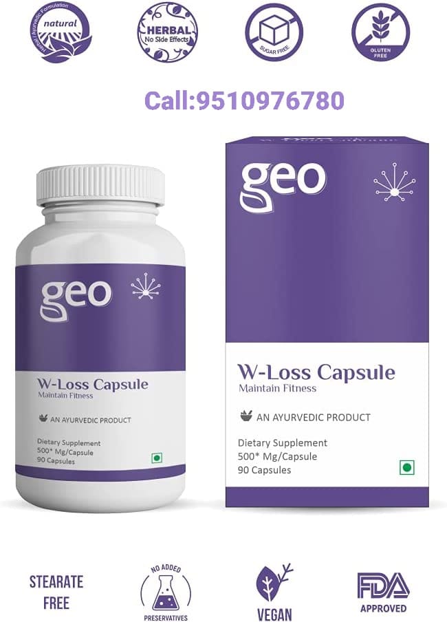 GEO W-Loss Metabolism Booster, Appetite Suppressant Advance Fat Burner, Reduce Bad Cholesterol, Weight Management Capsule – Made from Green Tea, Garcinia Indica | Ayurvedic, No Side Effects
